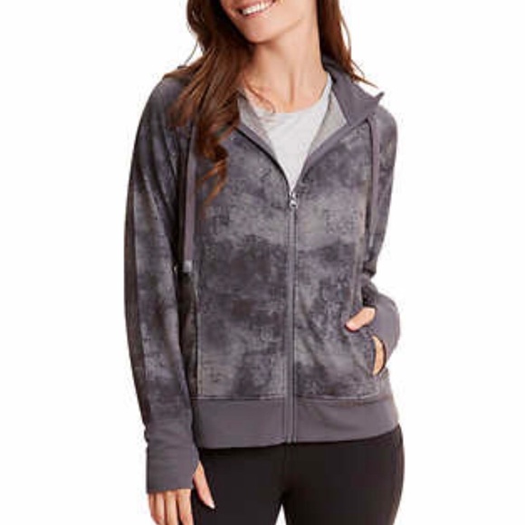 Danskin Soft Hoodie Light Jacket Grey With Pockets Tie Dye Camo Pattern NEW - Picture 12 of 12